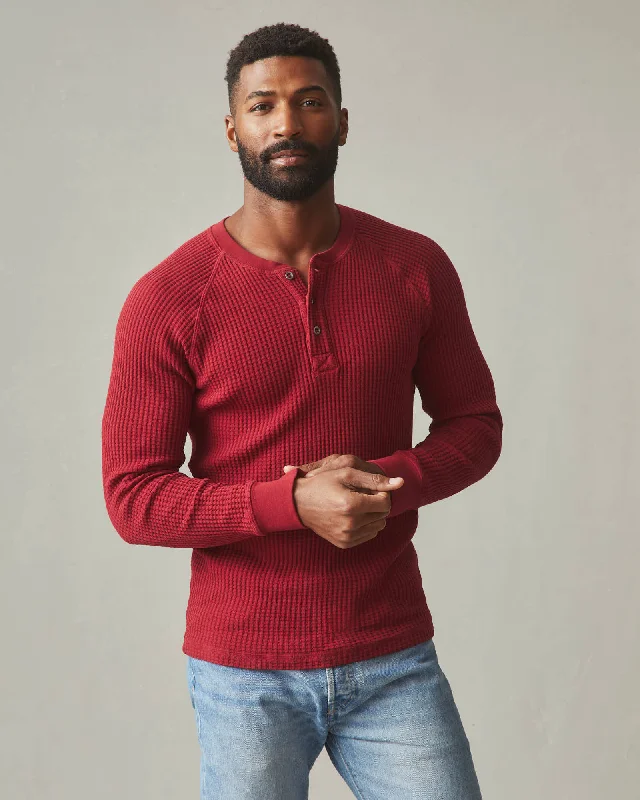 Waffle Henley Long Sleeve - Real Red