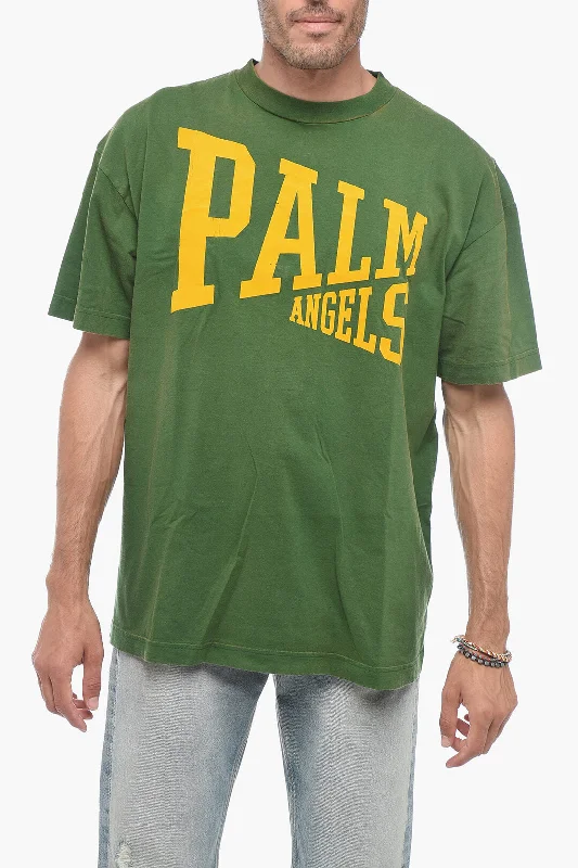 Palm Angels Crewneck COLLEGE T-shirt With Crackelé Print