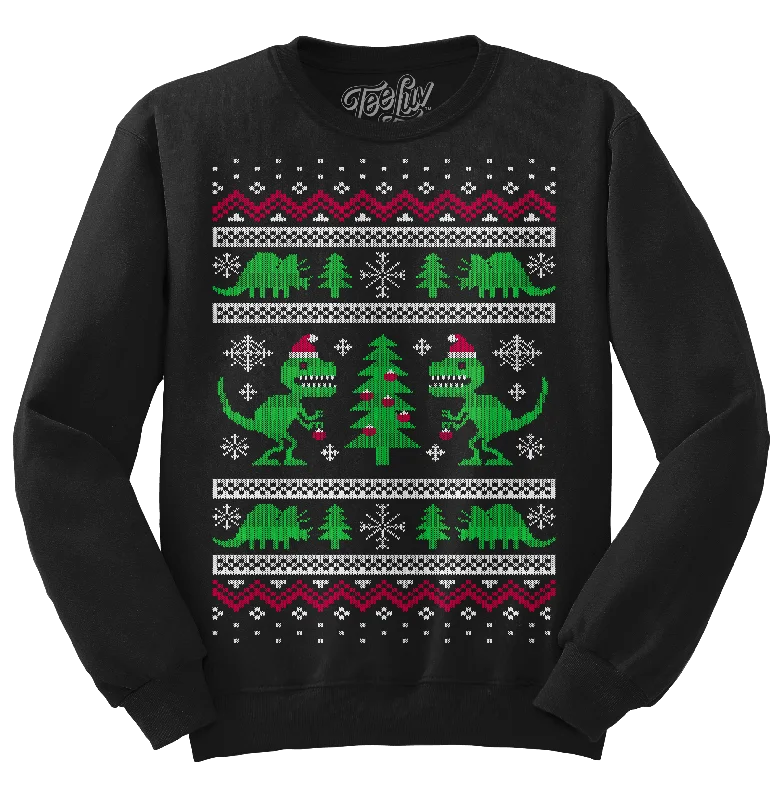 "Dino-mas" Dinosaur Christmas Crewneck Sweatshirt - Black