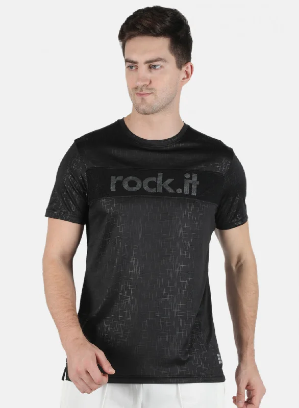 Men Black Printed Round Neck T-Shirt