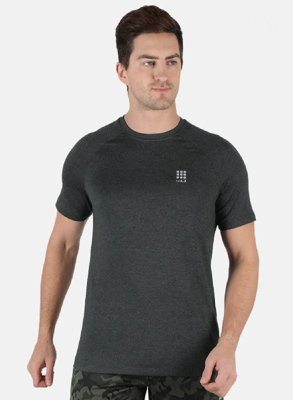 Men Olive Self Design Round Neck T-Shirt